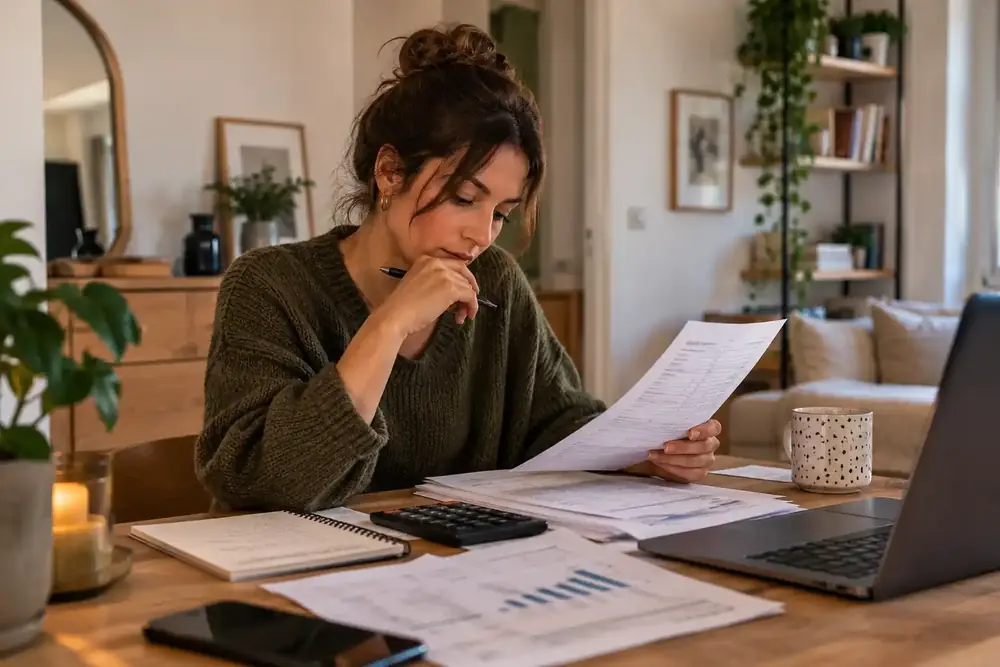 Investisseuse étudiant ses documents fiscaux