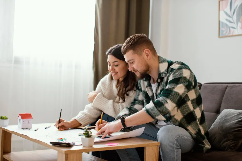 Couple préparant son projet d'investissement immobilier