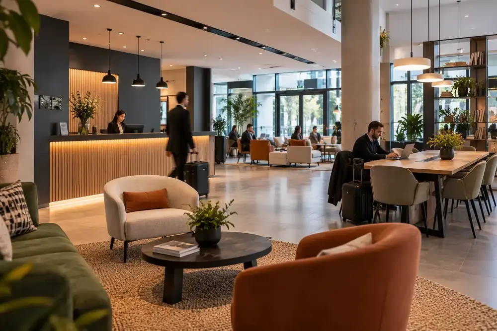 Hall d'accueil d'une résidence d'affaires